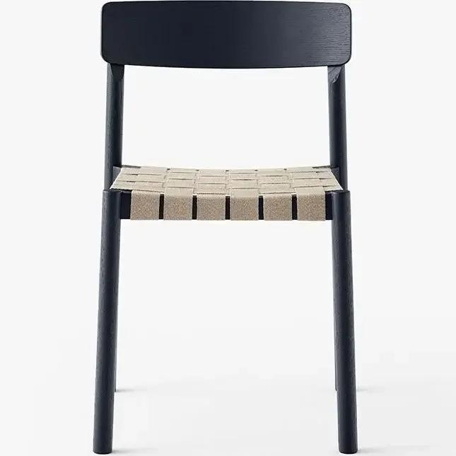 Nordic Strap Dining Chair Home Coffee Chair Tilting Line Back Can Be Stacked Leisure Rope Braided Solid Wood Chair Ins Wind