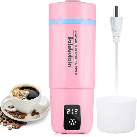 Travel Electric Kettle, Balabulala Portable Water Boiler with 6 Variable Presets, Personal Small Electric Kettle with Silicone Protect Boots & Boil 502-Pink