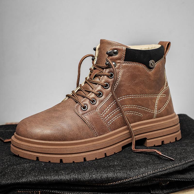 Vintage Brown Boots High Top Motorcycle Shoes Men Outdoor Platform Work Shoes Comfort Leather Ankle Boots Man Biker Boots Autumn 39 4800₽