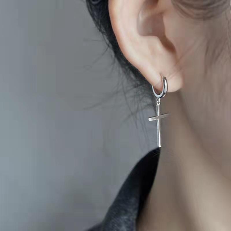 Cold Wind Smooth Cross Earrings Ear Buckles Women'S Wind Thai Silver Earrings Couple