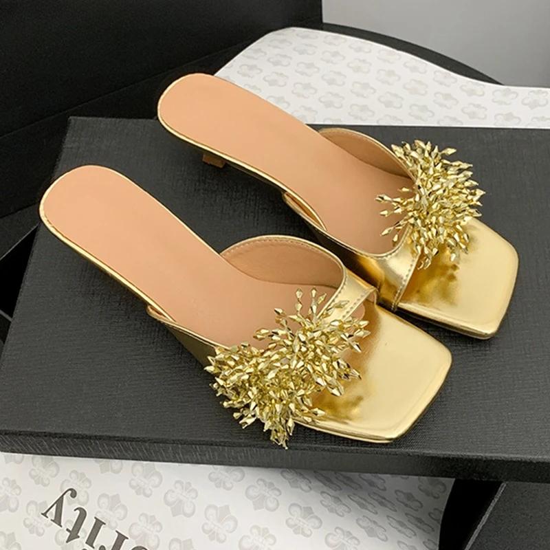 Fashion Women Slippers Elegant Fashion Heeled Sandals Luxury Summer Woman Shoes 2025 Dress Pumps Slides New Party Zapatillas De Mujer