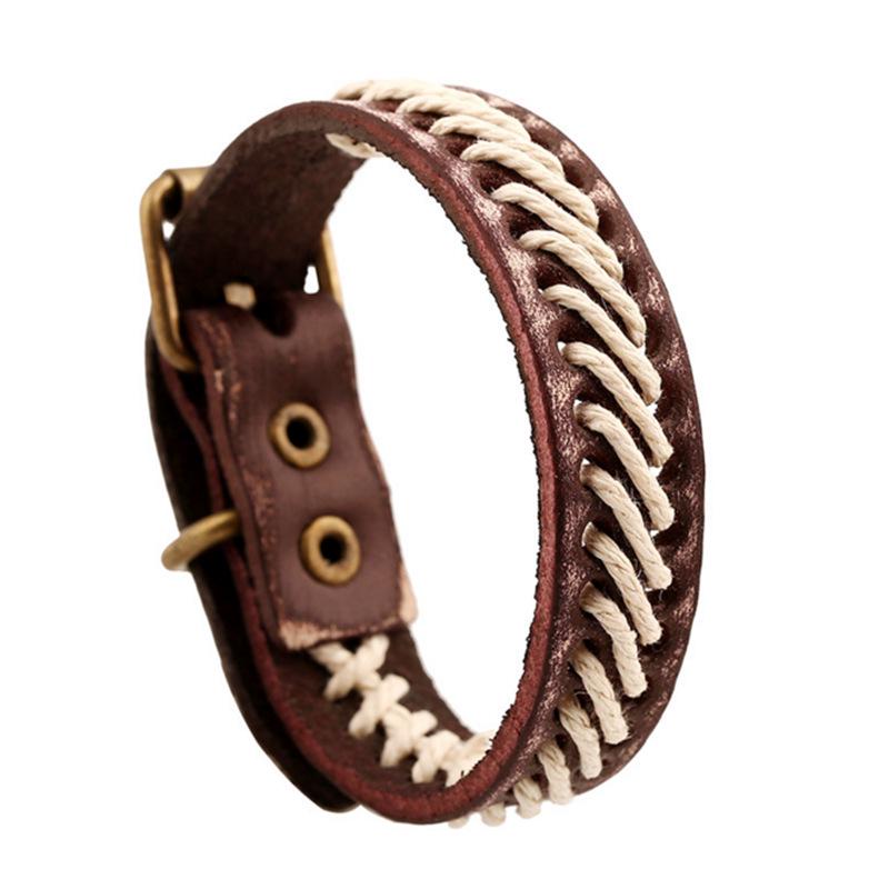 Handmade European-American Punk Cowhide Bracelet: Retro Woven Design for Men