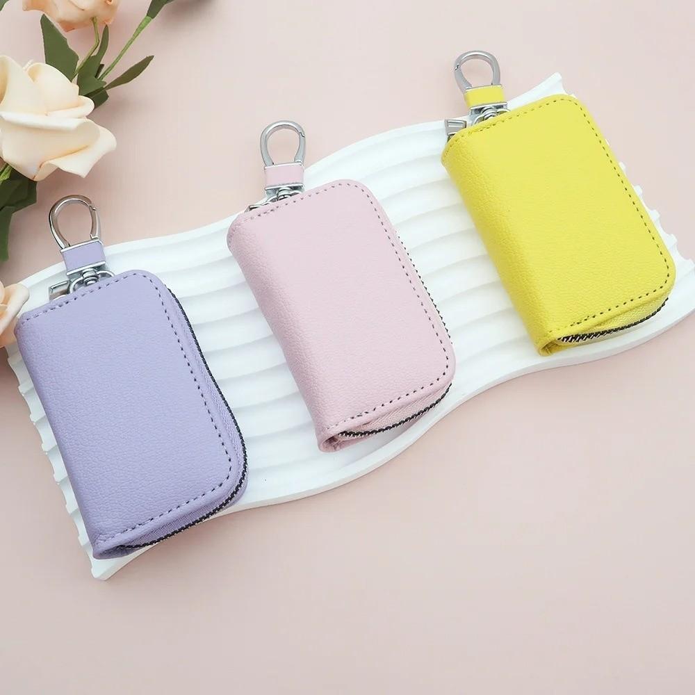Multifunctional PU Leather Key Holder Bag Zipper Closure Compact Design Key Case Waist Hanging Key Organizer Car Keys