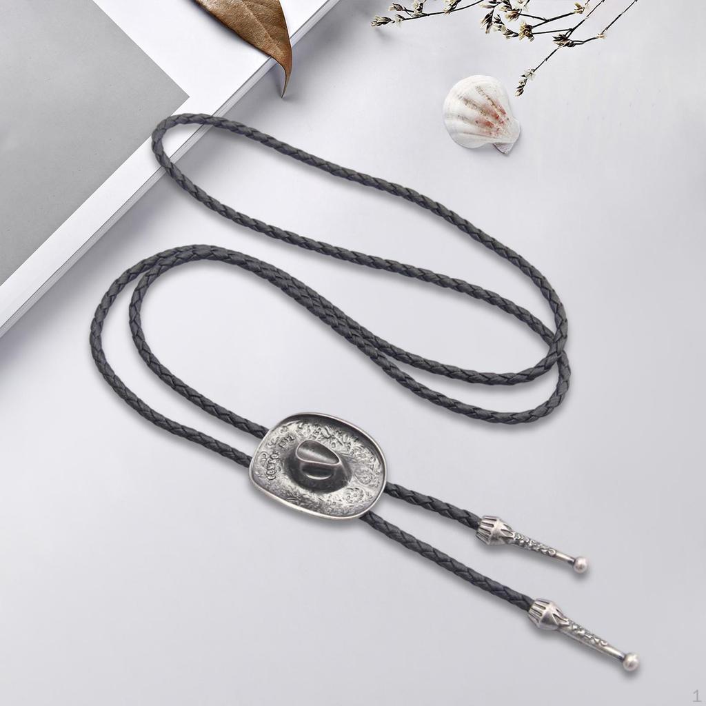 3D Western Cowboy Hat Bolo Tie Vintage Adjustable Gift American Necklace for Halloween Party Men and