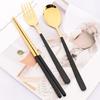 12pcs Colorful Dinnerware Set Korean Style Spoon Non-slip Chopsticks Cutlery Mirror Stainless Steel Flatware Kitchen Tableware