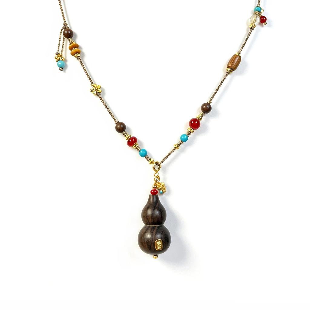 Handmade Sandalwood & Agate Gourd Necklace with Incense Beads