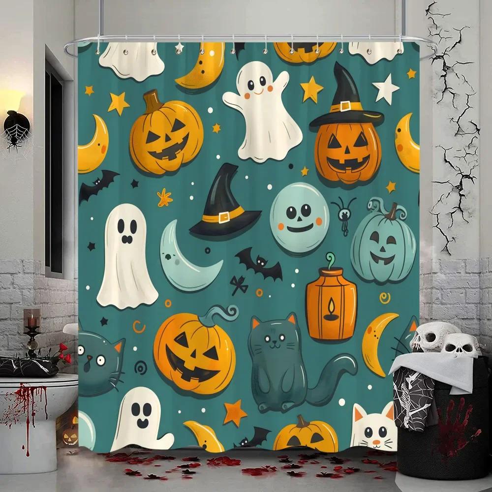 Halloween Shower Curtain Trick or Treat Skeleton Naughty Elf Castle Pumpkin Polyester Shower Curtains Bathroom Decor