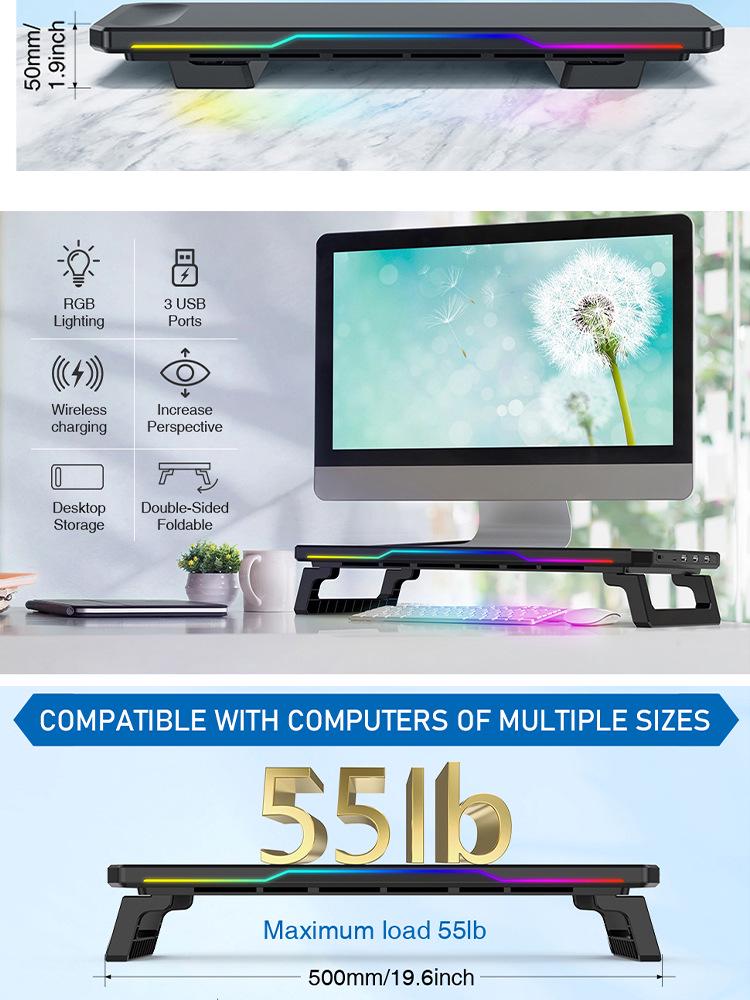 Ergonomic RGB Laptop Stand with Two-Level Riser & Desk Mat