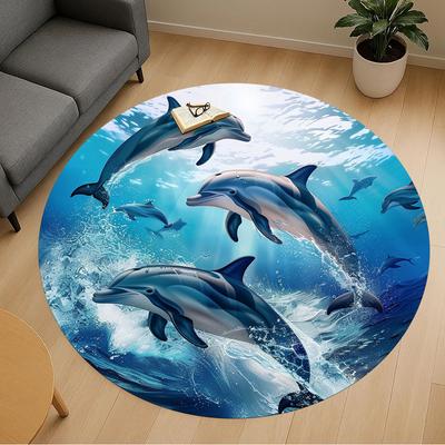 1pc Dolphin Circle Round Chair Mat Area Rug - Non-Slip, Floor Mat for Office, Bedroom, and Indoor Decor C1125004