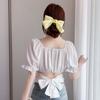 WTEMPO Brand Summer Women's Square Neck Short-sleeved Collar Exposed Collarbone Floral Shirt Design Niche Back Hollow Straps Short Tops