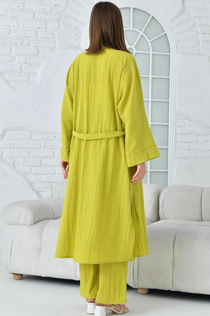 Women's Fashion Big Size Green Slit Woven Trousers and Jacket Double Set