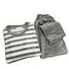 Novo conjunto de pijamas listrados cinza outono inverno para homens, pijamas quentes e macios, mangas compridas, conjunto de 2 peças para dormir