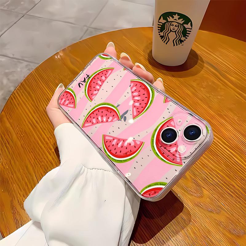 Summer New Watermelon Mobile Phone Case for Girls, Iphone16pro Transparent Case, Apple 17 Fine Hole Protective Case