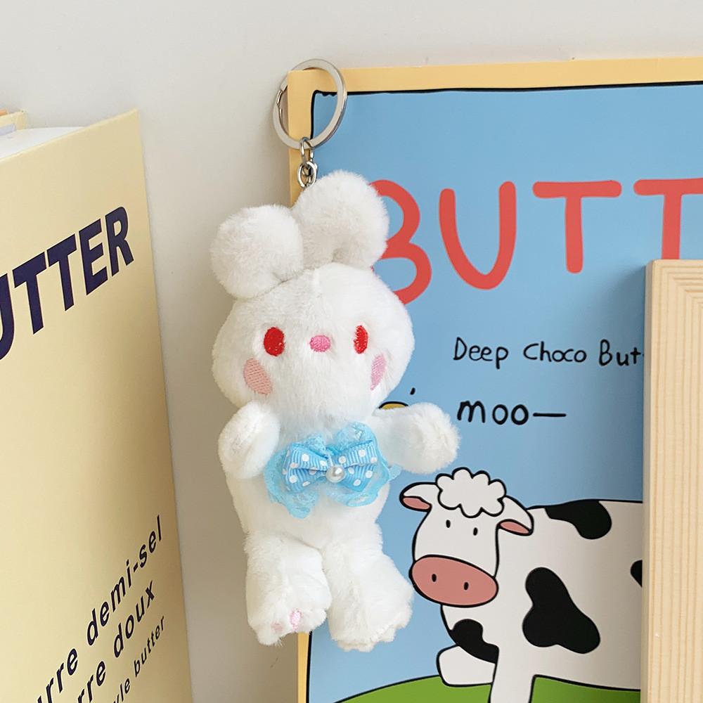 Adorable Bunny Plush Keychain Cute Bowknot Rabbit Stuffed Toy In Pink And Green