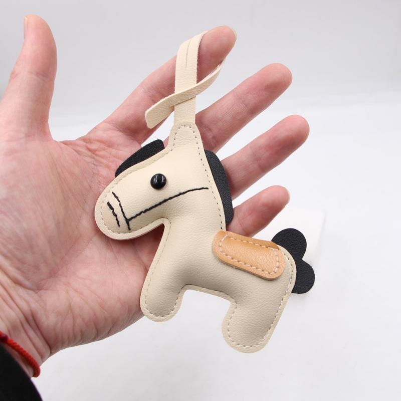 Cartoon Pu Leather Brown Pony Charms Keychain Pendant Women Keyring Cute Animal Bag Hanging Ornament Accessories Decoration Gift