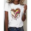 European Size Plus Size - Plus Size - Women'S White Short Sleeve T-Shirt with Chocolate Drip Rainbow Heart Print | Casual
