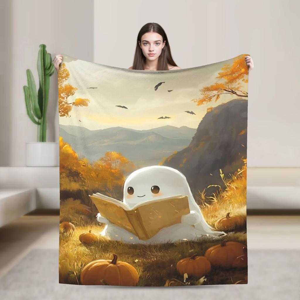 Ghost Reading Blanket Quality Warm Soft 2025 New Halloween Throw Blanket Winter Kid Adult Couch Chair Sofa Bed Fashion Bedspread