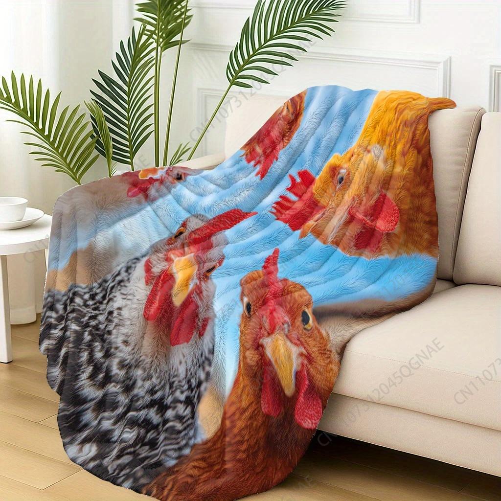 Custom Flannel Blanket, 2D Printed Chicken Gathering Quirky Theme Throw, Birthday/Holiday Gift, Multi-Use For Sofa/Bed/Camping/O