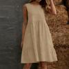 Women Sleeveless Casual Summer Dress Cotton Linen A Line Sundress Loose Fit Tank Dress with Pockets Simple Solid Design