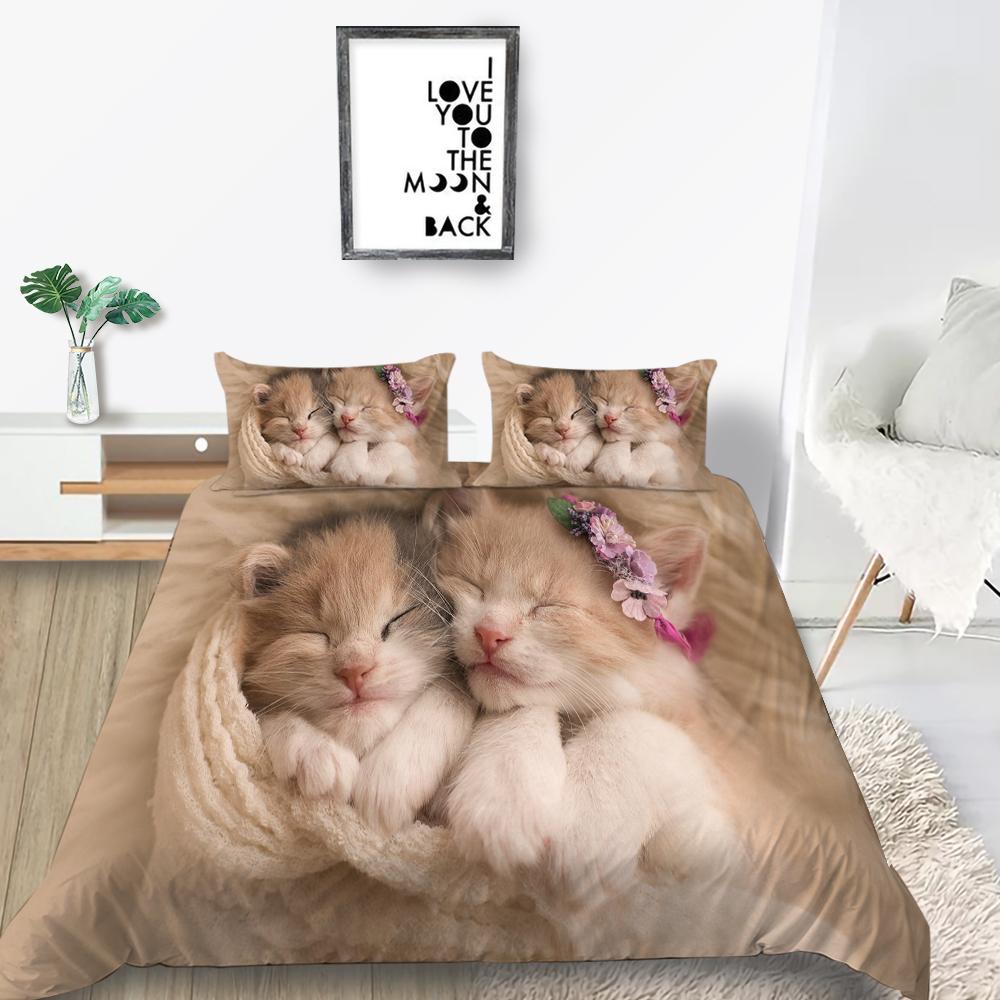 Cat Duvet Cover Set King Size Microfiber Cute Animal Print Girl Teen Kid Comforter Cover Lovely Kitty Series Pattern Bedding Set