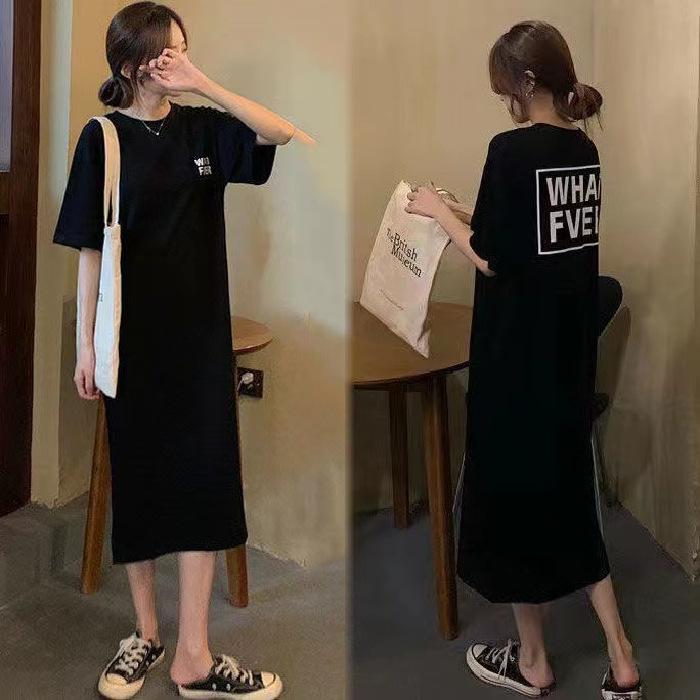 

YYFS Женская мода Лето Весна Рукава 1/2 Круглый вырез Свободная талия Повседневные платья XXXXL чёрный