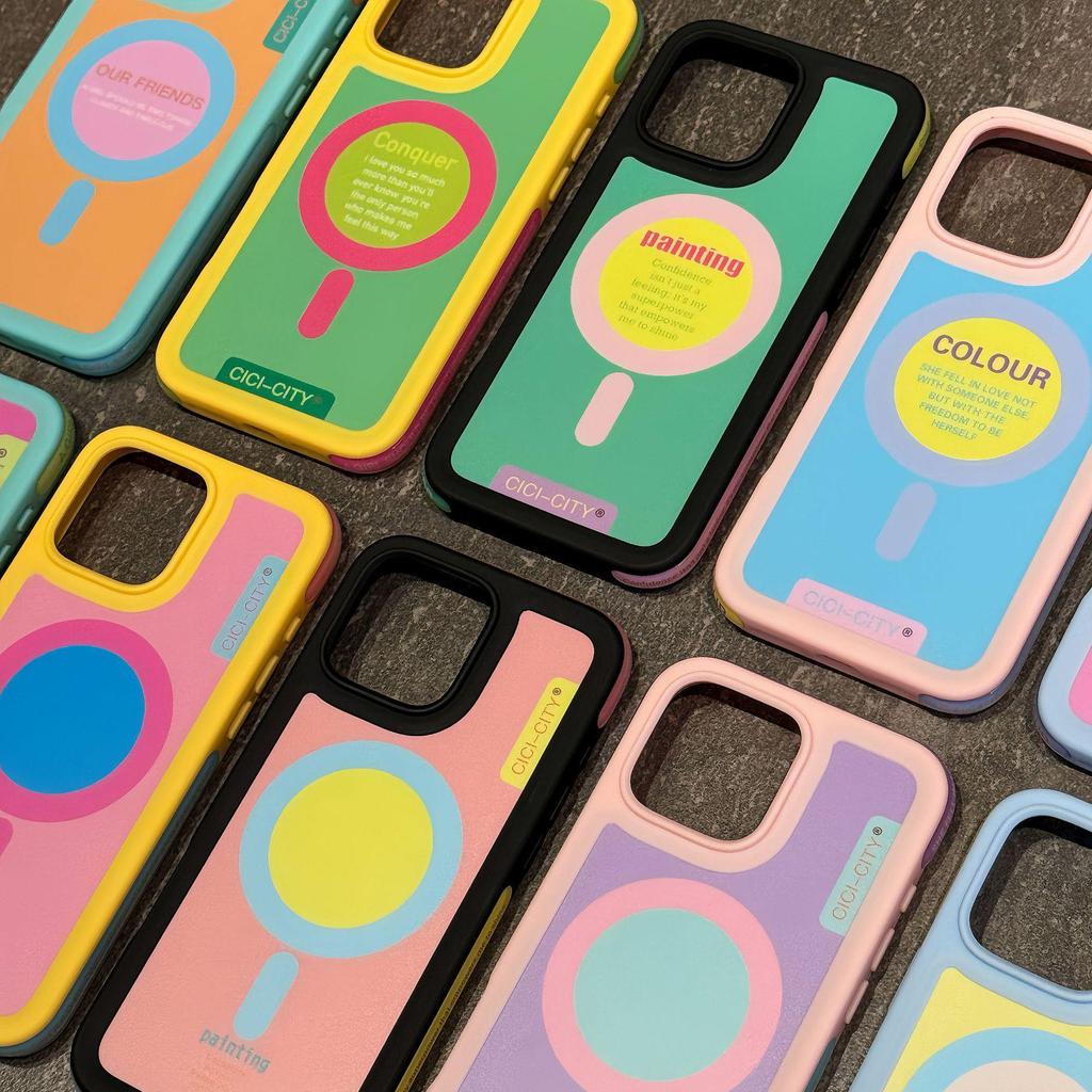 Dopamin-Farbe Magnetische Anti-Kollisions-Handyhülle für iPhone 16/15 Pro Max