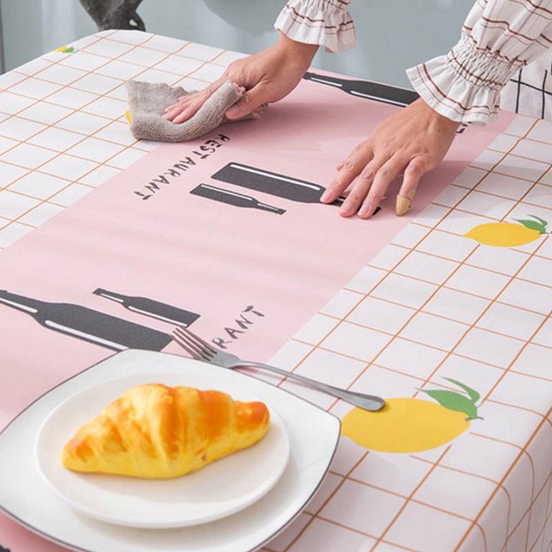 Plastic PVC Rectangula Grid Printed Tablecloth Waterproof Oilproof Kitchen Dining Table Colth Cover Mat Oilcloth Antifouling