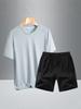 Men's Summer Ice Silk Quick-Dry Sports Set: Breathable Short Sleeve & Shorts for Casual Fitness.