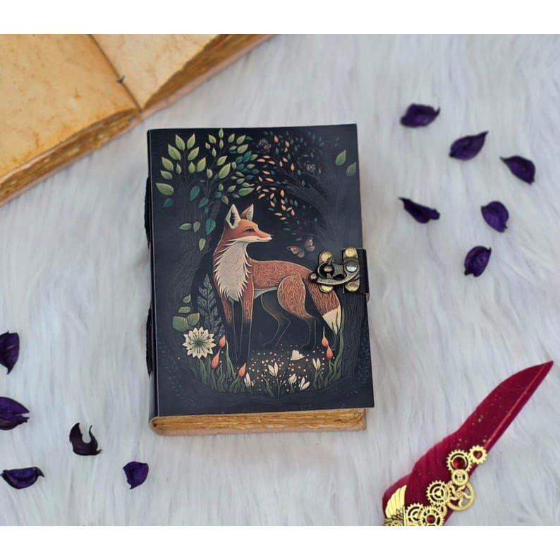 Forest Fox Journal | Woodland Diary with Lock | Handmade Grimoire Notebook | Wiccan Book of Shadows | Vintage Animal Spirit Sketchbook