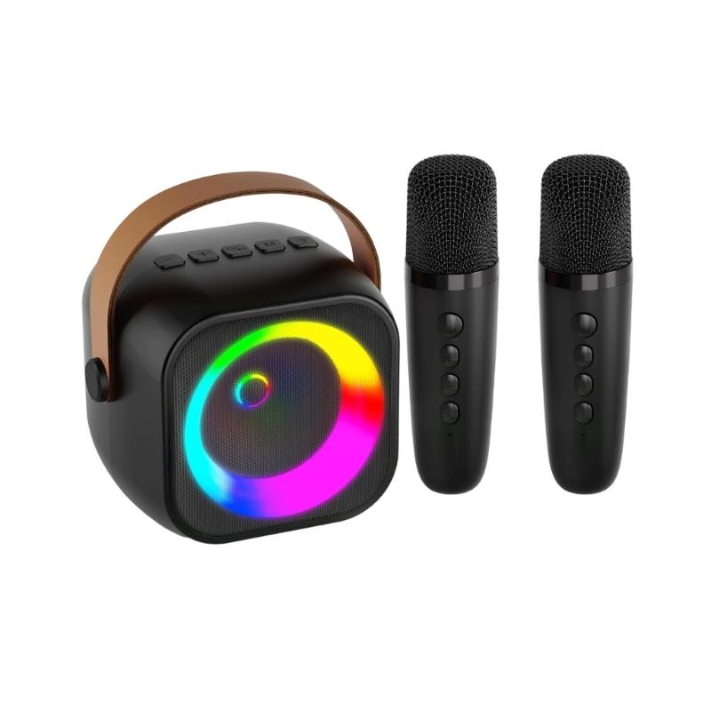 Karaoke Machine For Kids Mini Bluetooth-compatible Speaker with 2 Wireless Microphones Karaoke Kit With LED Light