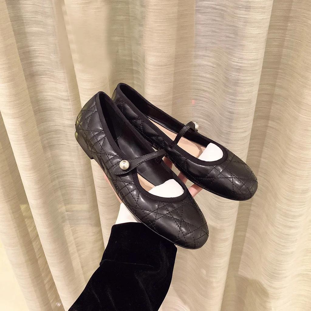 Fashion Spring Autumn New Luxury Femme Concise Design Pearl Buckle Strap Women Shoes Round Toe Shallow Flats Fotwear Zapatos De Mujer