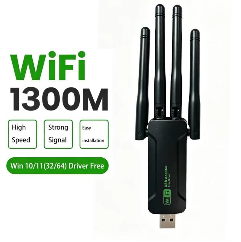KEBIDU 1300Mbps USB3.0 Dvoupásmový WiFi USB Dongle 2.4G+5GHz 4 Antény Bez ovladačů Bezdrátová síťová karta Pro PC Laptop Win10/11
