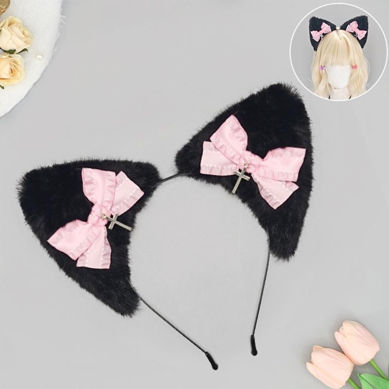 Themed Party Ear Headband with Soft Plush Texture, Ribbon Detail and Hanging Charm for Costume Styling and Photos
