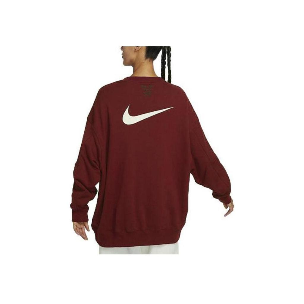 Nike Alphanumeric Embroidery Ribbed Crew Neck Loose Sweatshirt Women Sweatshirt Rose-Red FV8444-677