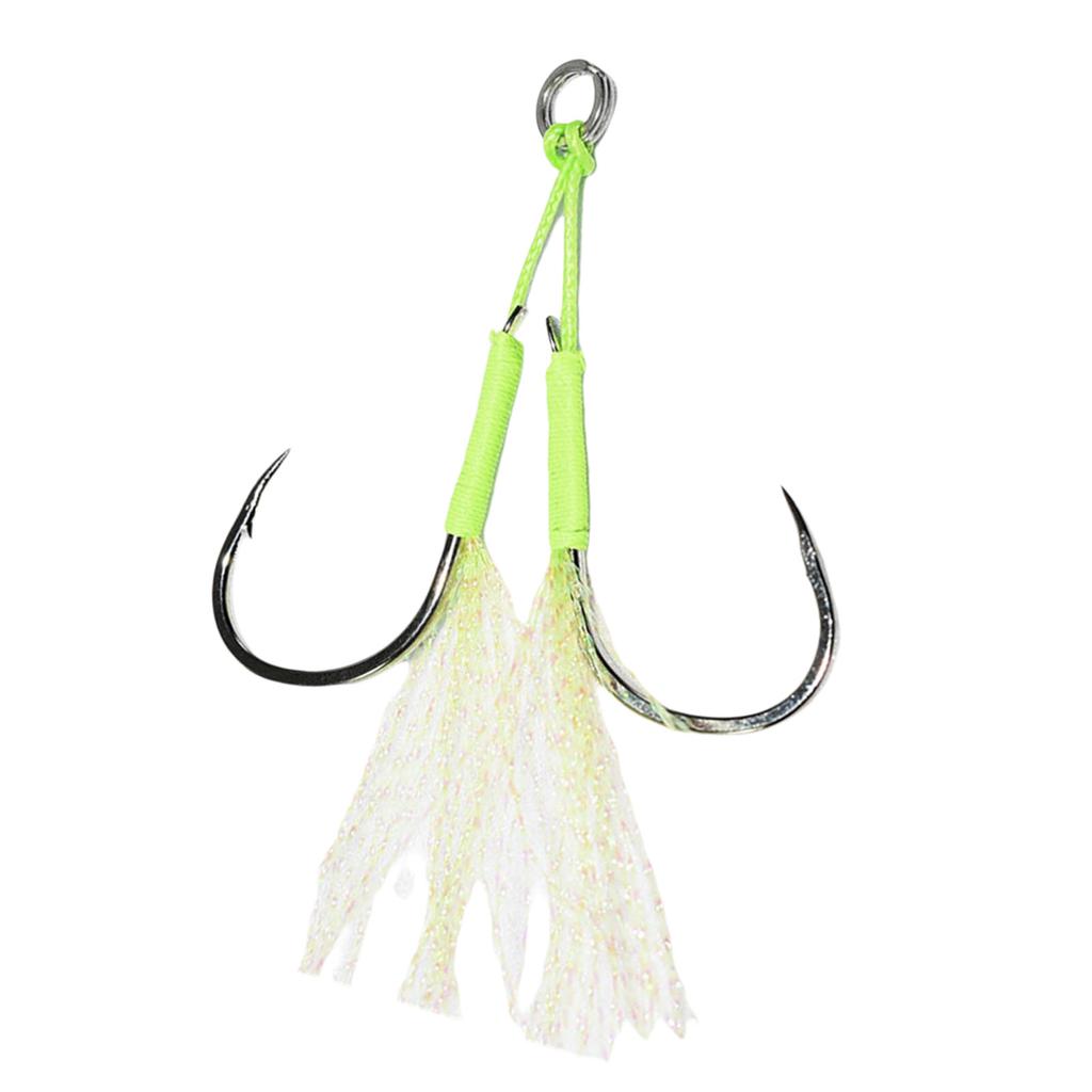20Pcs Double Fishing Assist Hook Kits Slow Quickly Fall Jigs Fishing Hook Flash Dancing Jigging Assist Hooks Enduring