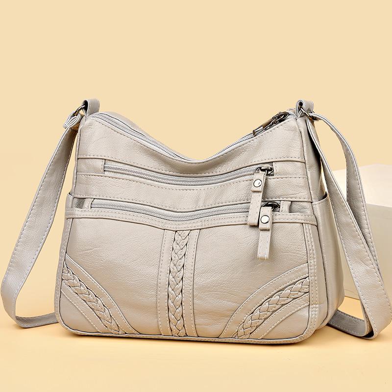 Korean Style Multi-Layer Soft Leather Crossbody Bag for Women - 2025 Large Capacity, Versatile Single Shoulder Bag for Moms