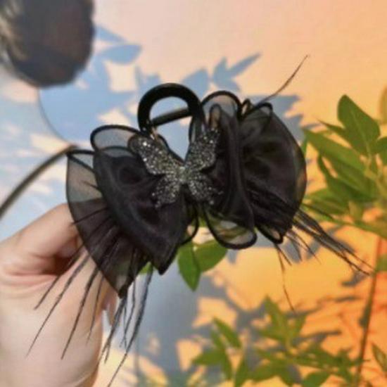 Elegant Rhinestone Butterfly Feather Hair Claw Clip for Updo Hairstyle