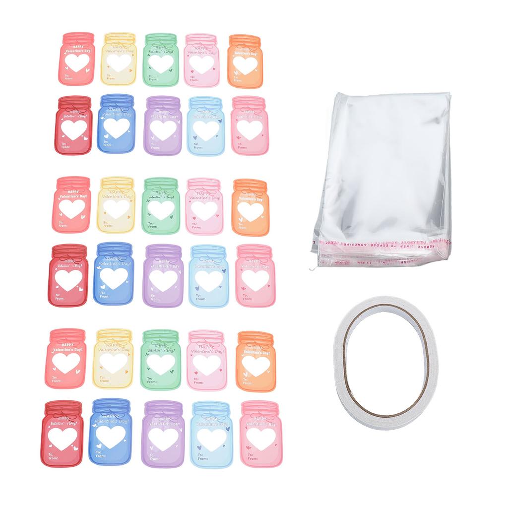 30 ks Valentýnských přání pro děti Výměna dárků ve sklenici Valentýnské DIY přáníčka s plastem