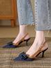 Baotou sandals women's 2025 new summer with skirt bow shallow mouth single shoes pointed stiletto high heels