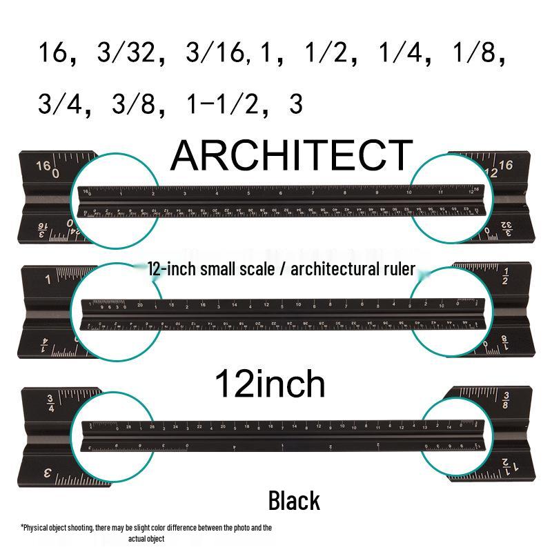 Imperial & Metric Tri-Edge Architectural Scale Ruler with Laser Engraving 12-Inch/30cm