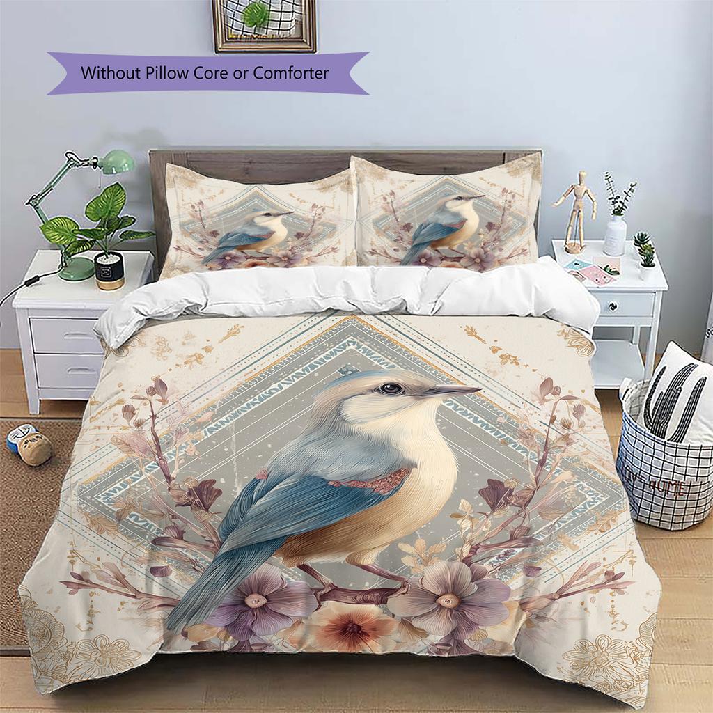 Flower Bird Pattern Bedding Quilt Set  Home Decoration  Gift (1 * duvet cover + 2 * pillowcase  without core)