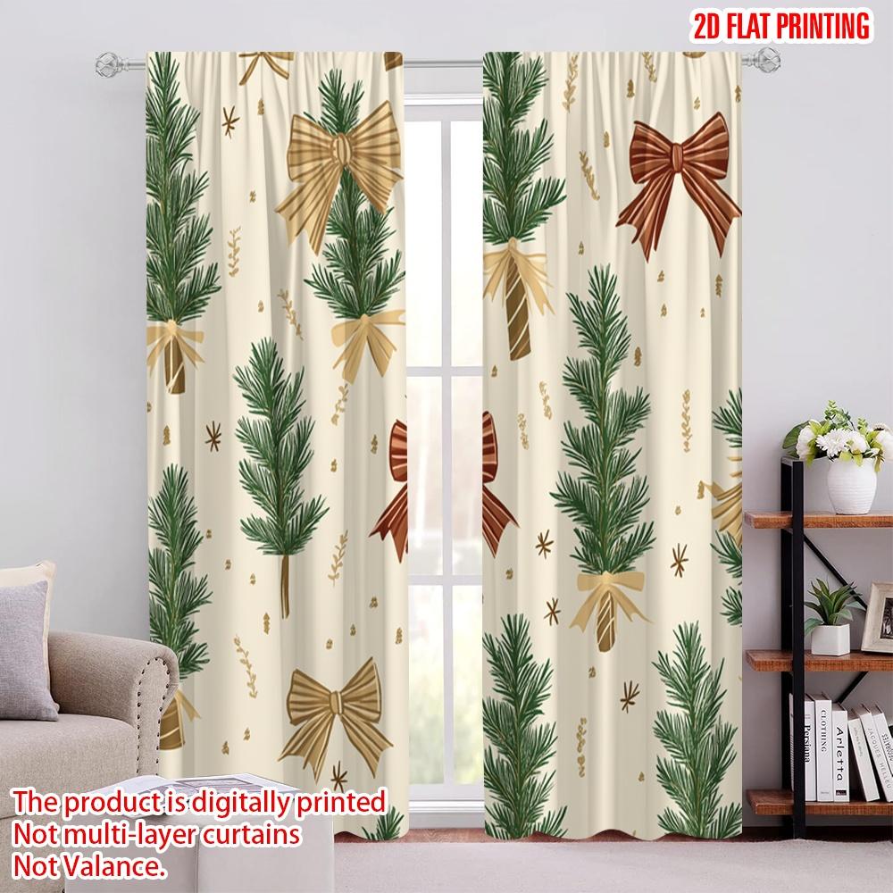 

2pcs,2D plane printing Window Curtain Christmas Trees Bows Holiday_a Polyester Fabric (without rod) Versatile All for Living 52.50 × 116.00 cm 2 pcs
