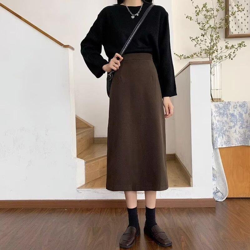 Plus Size Elegant A-line Wool Skirt - Korean Retro Style