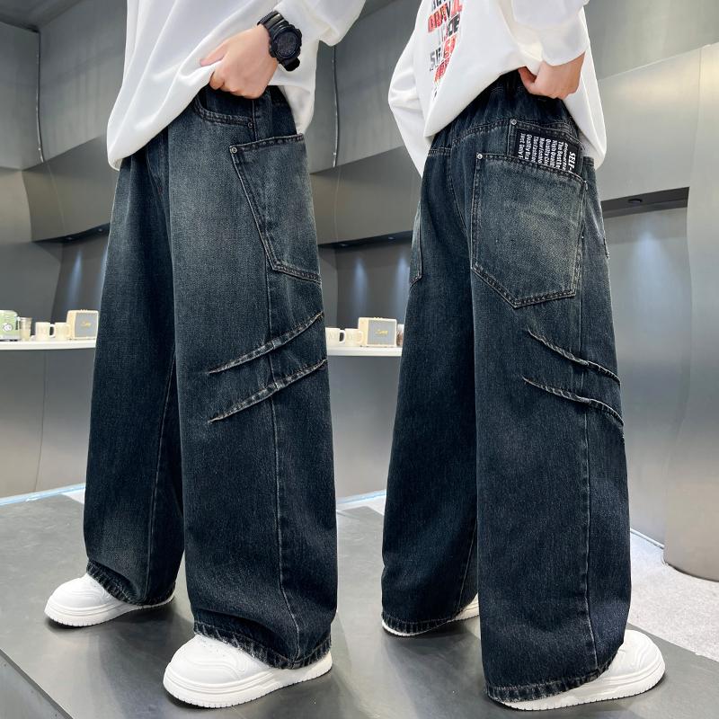 Autumn Teens Children Handsome Straight Leg Jeans for Boys Loose Wide-leg Pants Kids Stylish Trendy Trousers