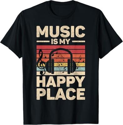 La musica è il mio posto felice Abbigliamento da musicista Amanti della musica EDM T-shirt da DJ