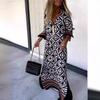 New Women's Summer/autumn Printed Dress, Vintage Casual Geometric Color-block Tribe Slit V-neck Long-sleeve Vacation Dress