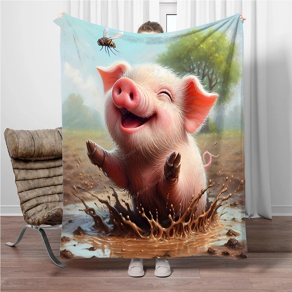 Kawaii Cute Pig Cartoon Soft Flannel Blankets,Keep Warm Throw Blanket Comfortable Blanket for Picnic Beds Sofa Home Bedroom Kids