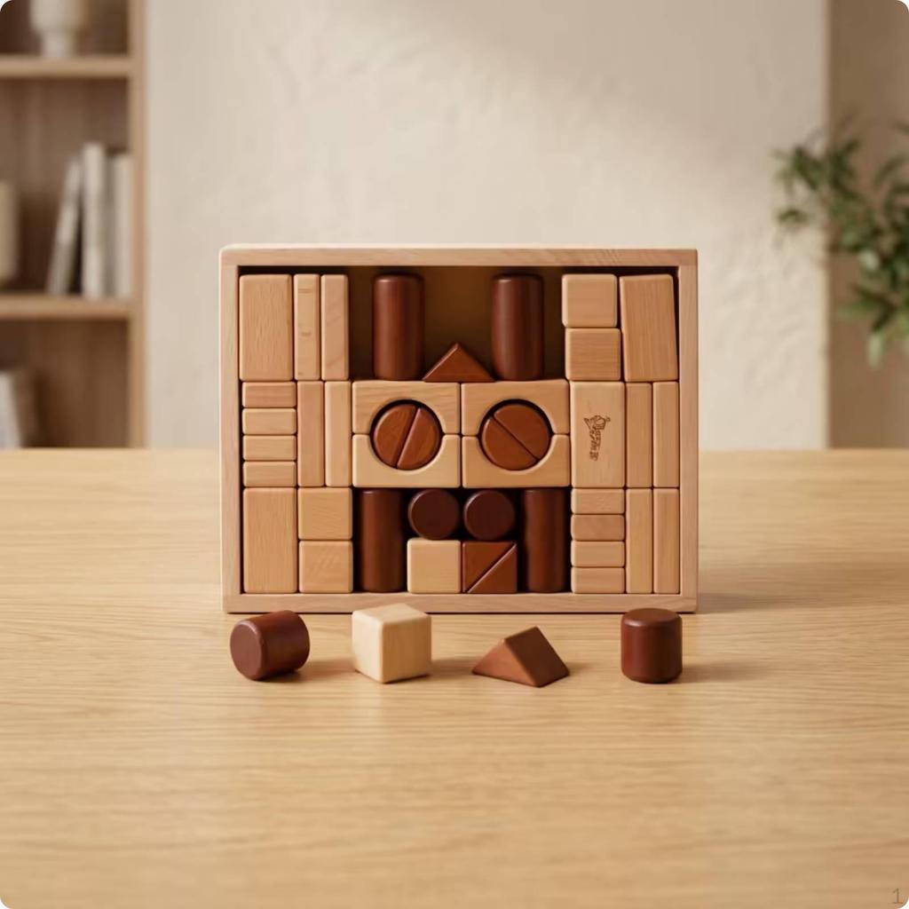 Wooden Building Blocks Beech Wood Stacking Block Puzzle Geometric Shape Sorter