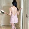 Sexy Women's Home Sleepwear Strap Nightgown Cherry Blossom Pink Pure Lace Trim Nightdress Home Comfortable Night Dress