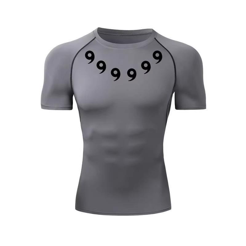 2D printed T-shirt men's summer two-piece sportswear running T-shirt elastic quick-drying sports top sports fitness shirt men's